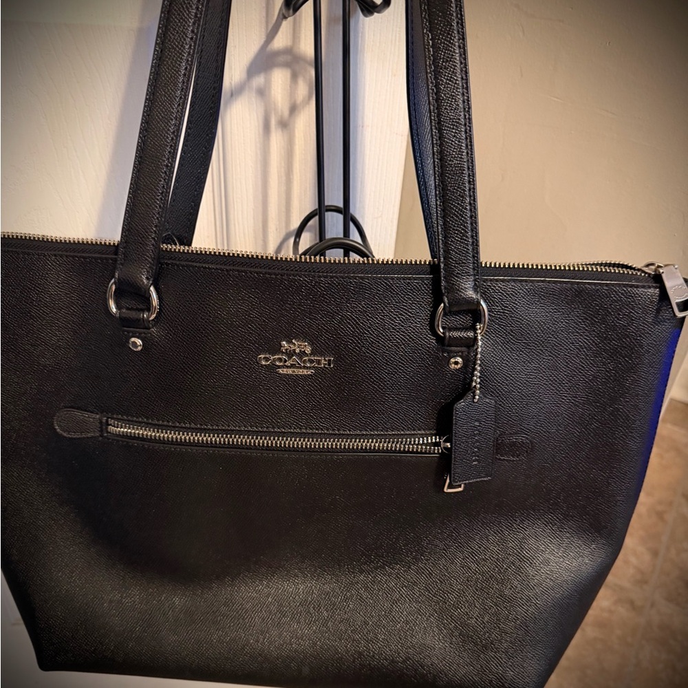 Coach Black Leather Zip-Top Tote